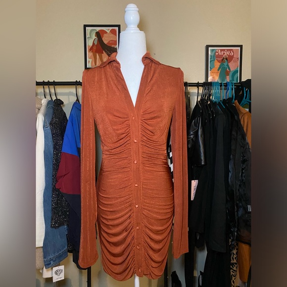 Meshki long sleeve button mini dress. - Picture 2 of 4